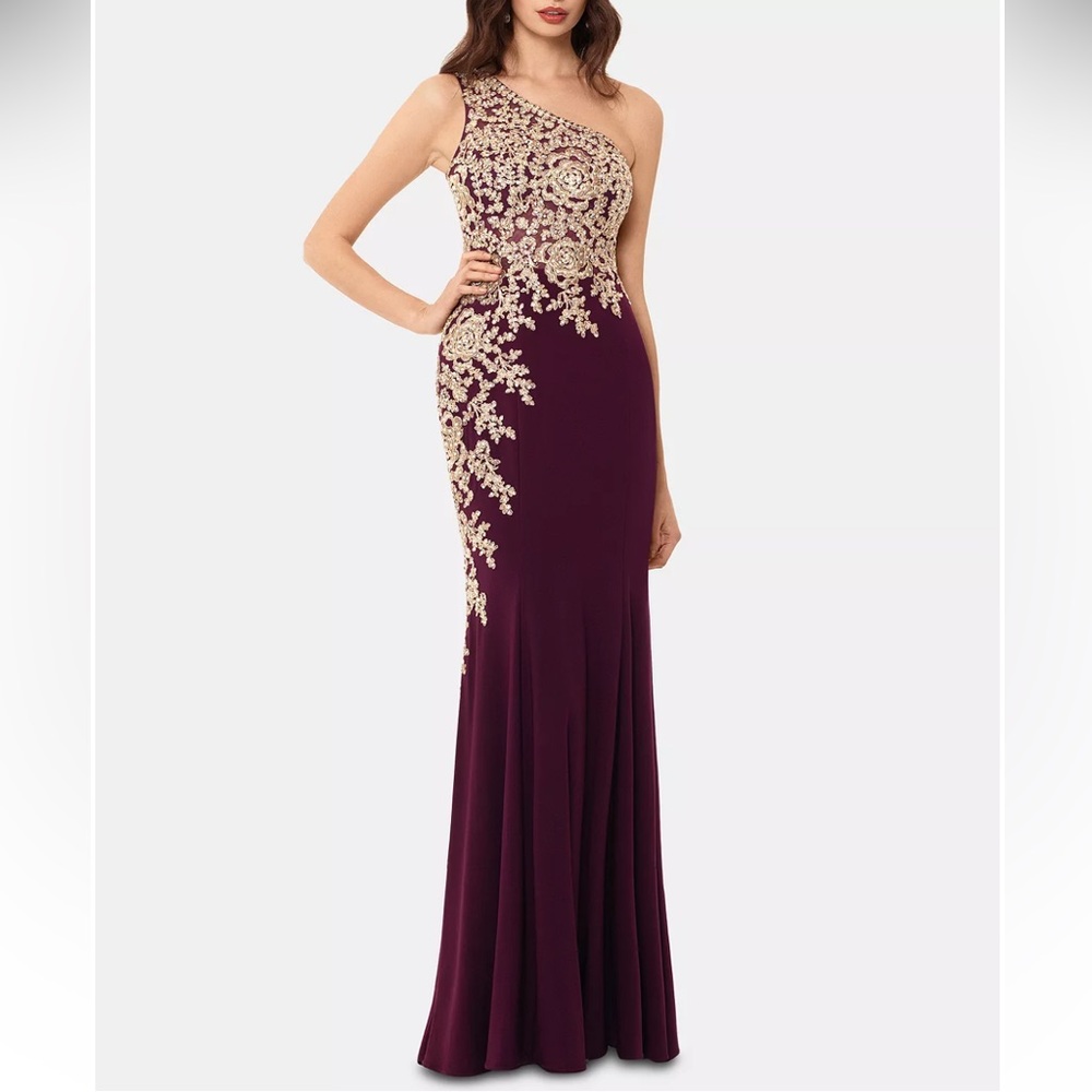 Embroidered One-Shoulder Gown